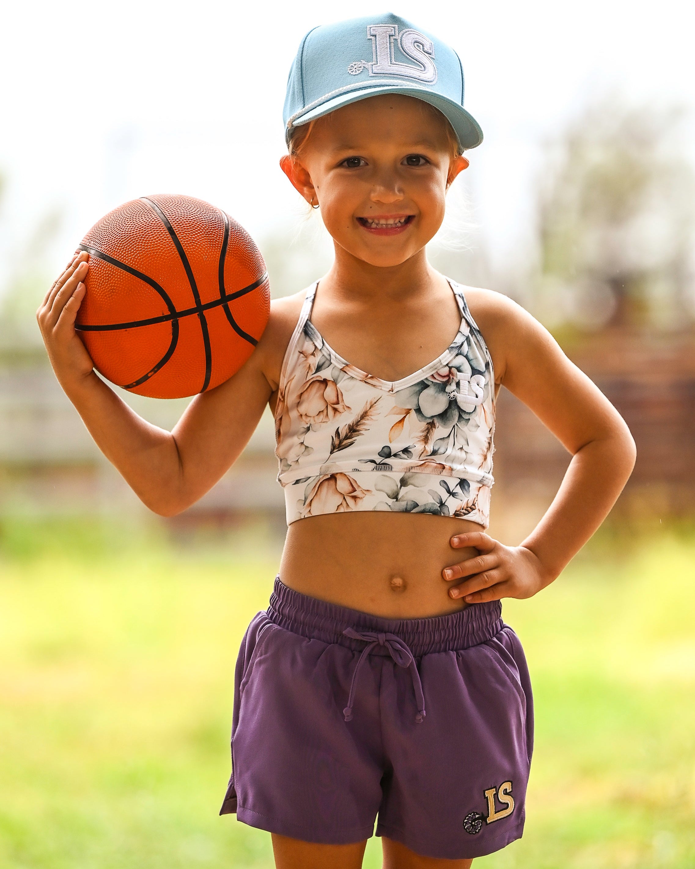 Blue Cream Floral Sports Crop