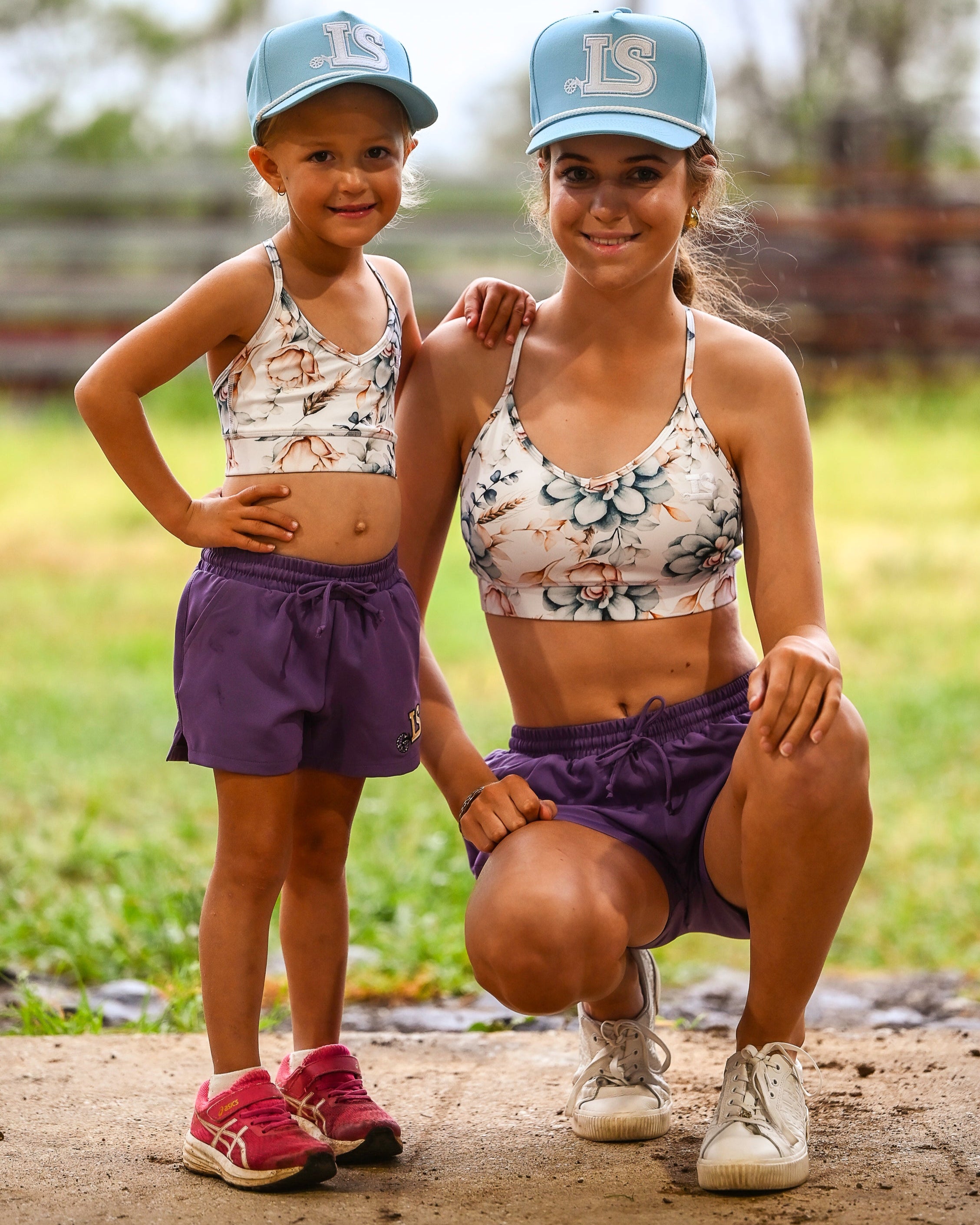Blue Cream Floral Teen Sports Crop