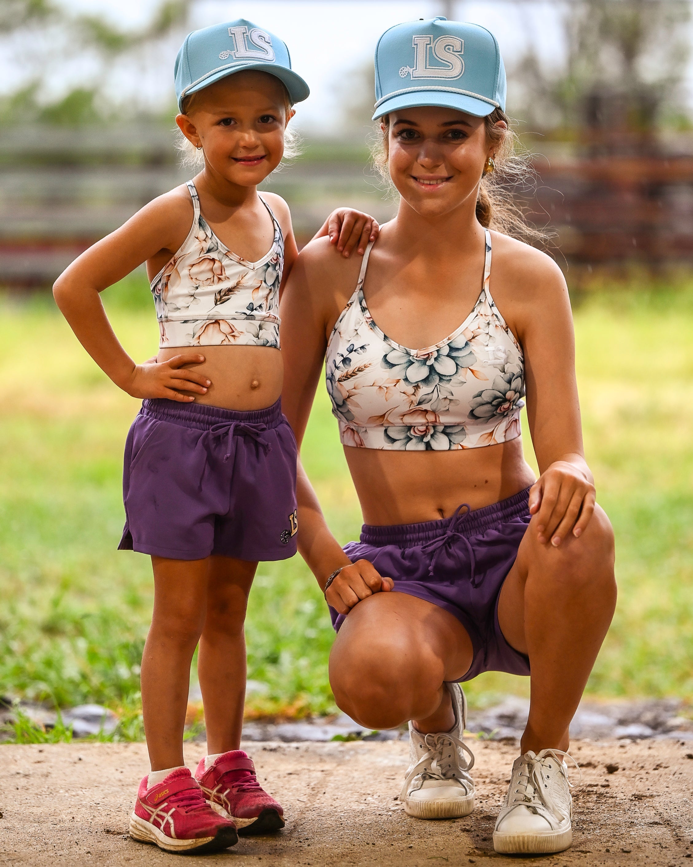 Blue Cream Floral Sports Crop