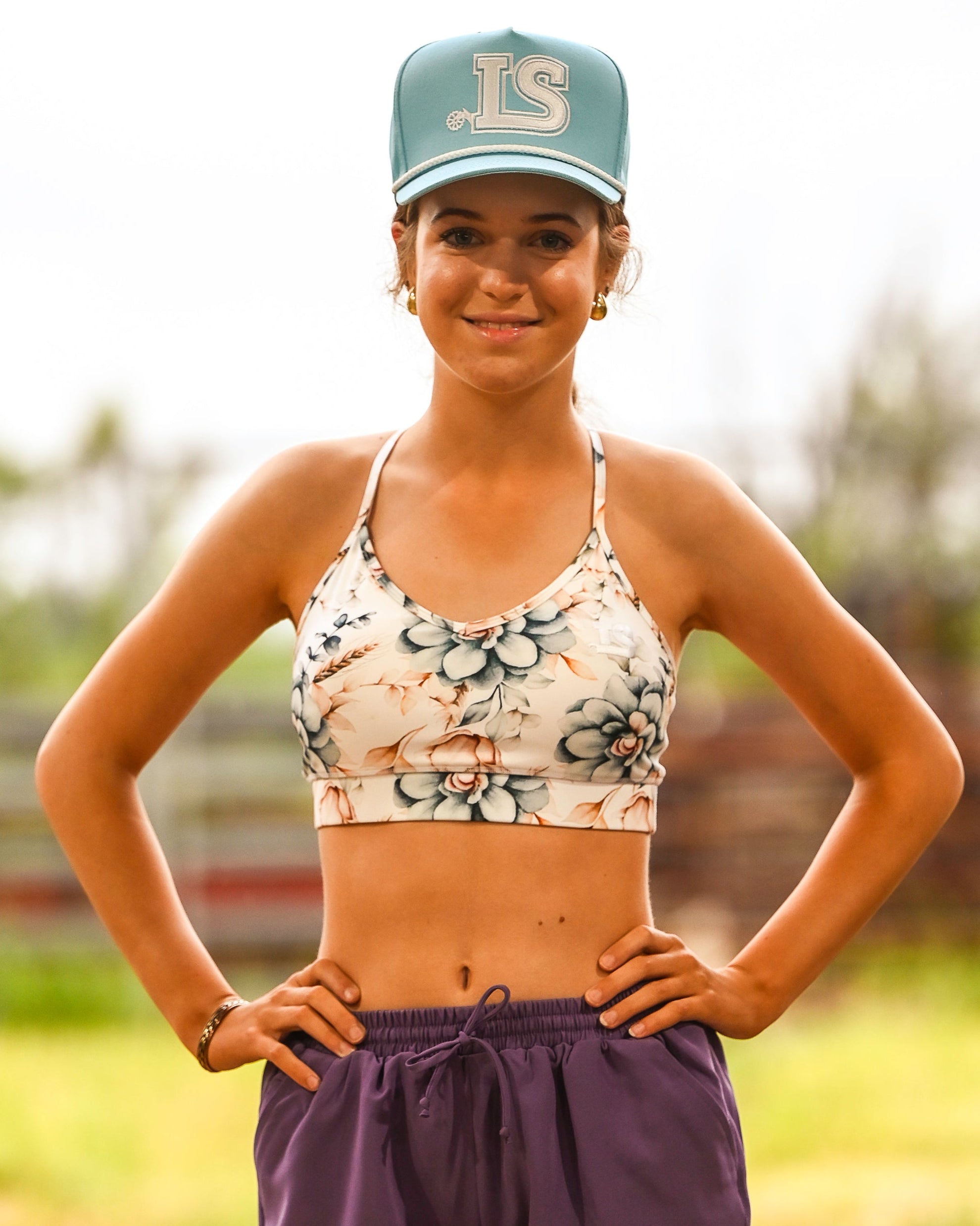 Blue Cream Floral Teen Sports Crop