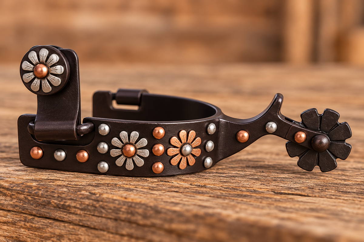 Youth Western Spurs – Silver Floral Design