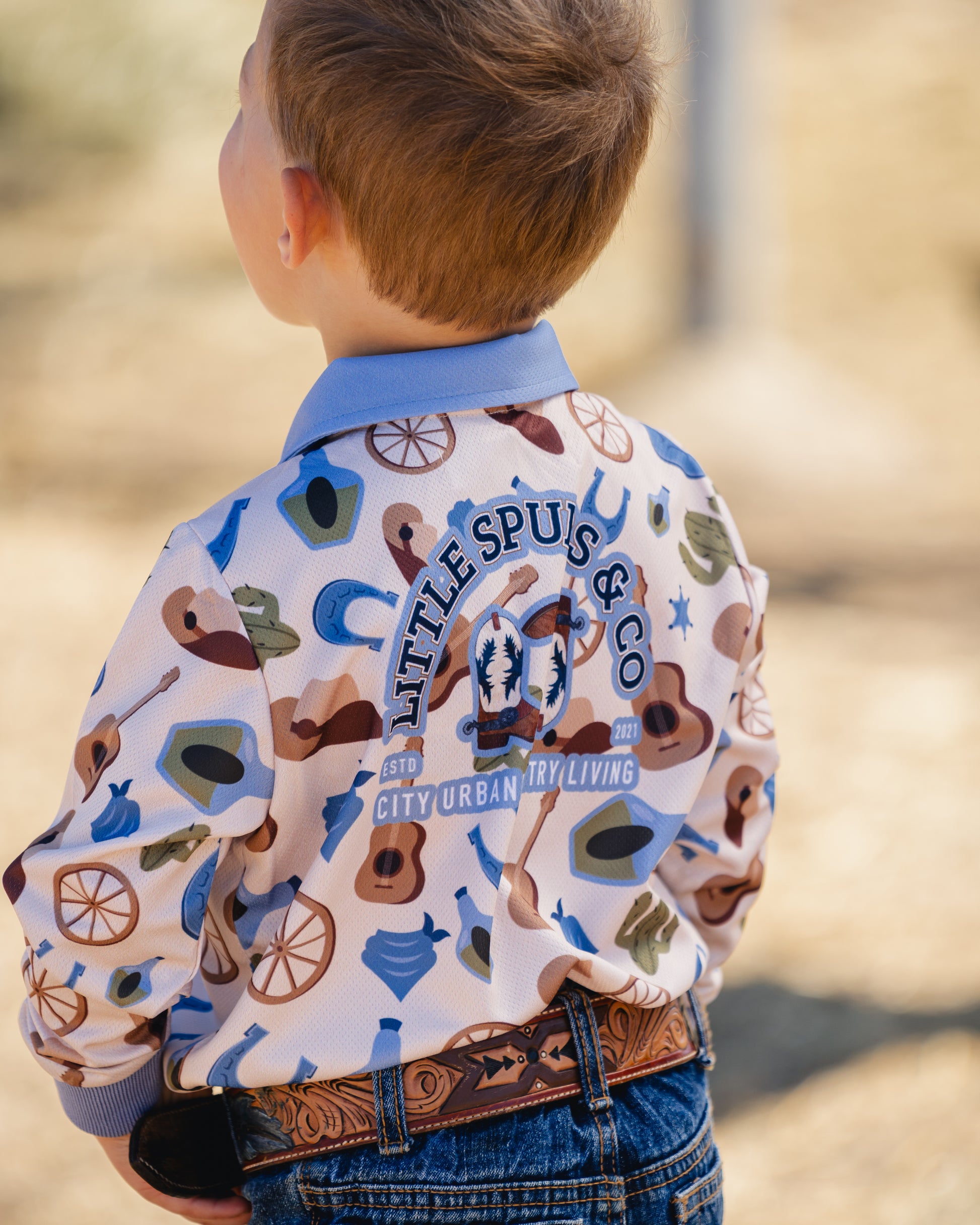 Little Spurs & Co Kids Fishing Shirt - Wagon Wheel
