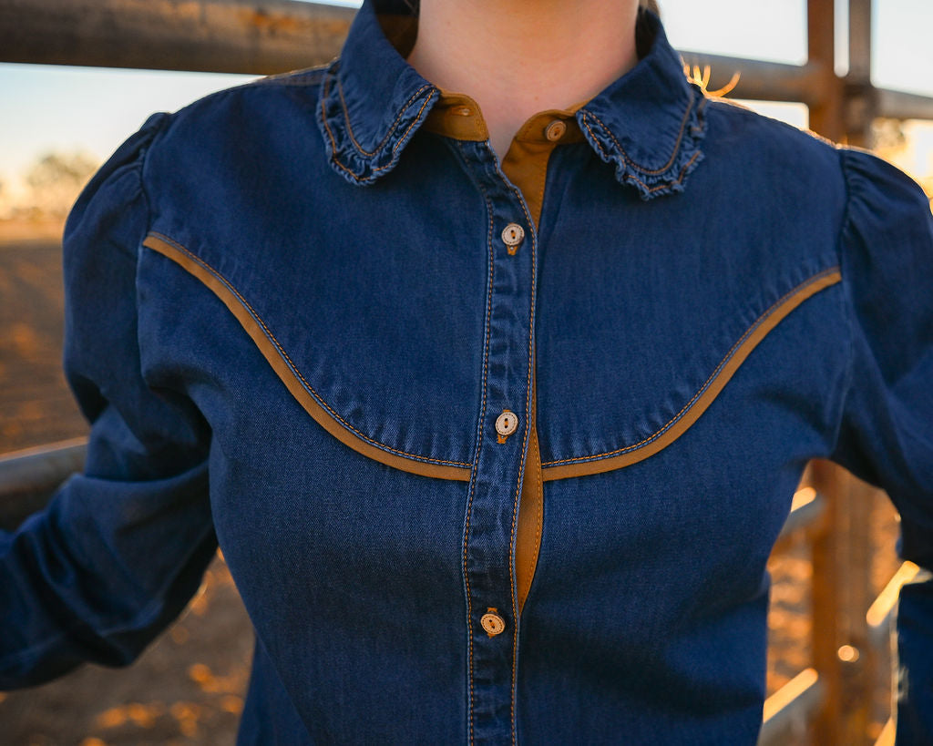 Western Girls Denim Dress Shirt