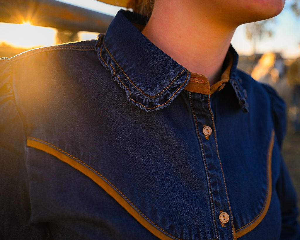 Western Girls Denim Dress Shirt